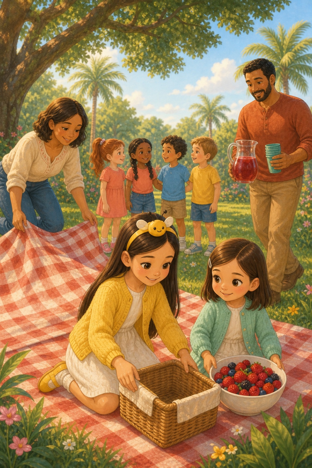 Bella and Emma together at a sunny picnic