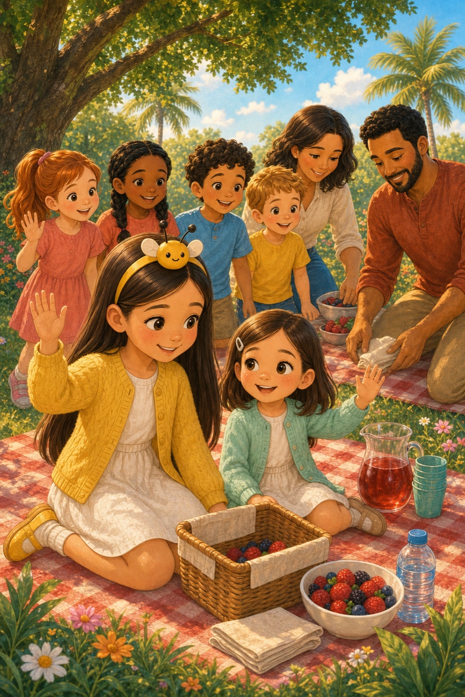 Bella and Emma enjoying a sunny family picnic
